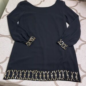 SYLK Black long sheer sleeve 3 straps open back mini dress